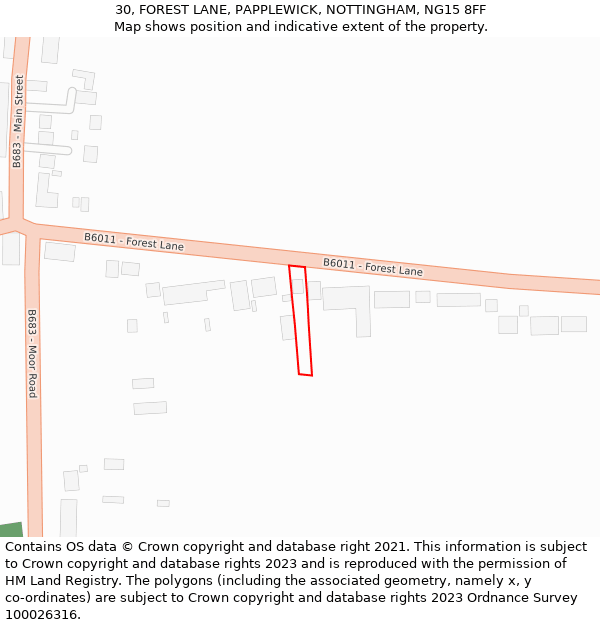 30, FOREST LANE, PAPPLEWICK, NOTTINGHAM, NG15 8FF: Location map and indicative extent of plot