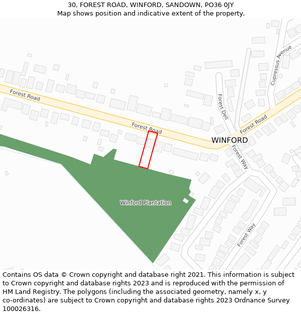 30, FOREST ROAD, WINFORD, SANDOWN, PO36 0JY: Location map and indicative extent of plot