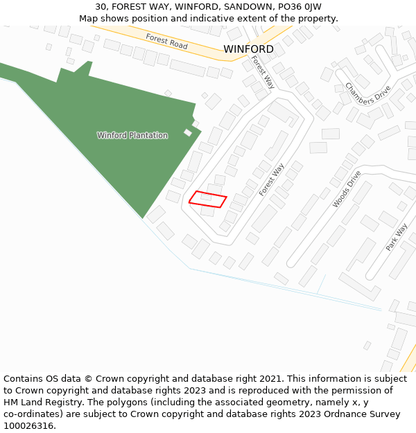 30, FOREST WAY, WINFORD, SANDOWN, PO36 0JW: Location map and indicative extent of plot