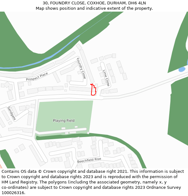 30, FOUNDRY CLOSE, COXHOE, DURHAM, DH6 4LN: Location map and indicative extent of plot