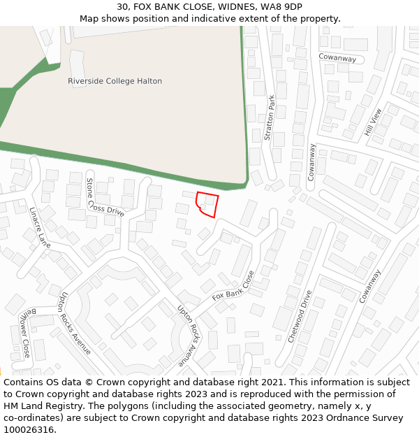 30, FOX BANK CLOSE, WIDNES, WA8 9DP: Location map and indicative extent of plot