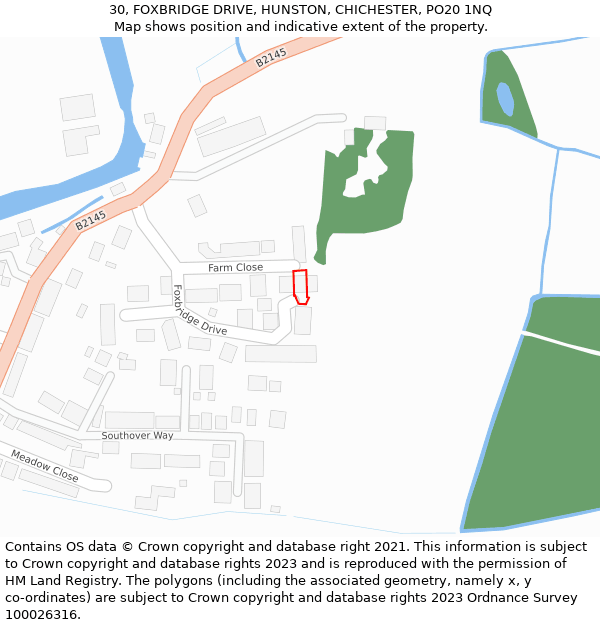 30, FOXBRIDGE DRIVE, HUNSTON, CHICHESTER, PO20 1NQ: Location map and indicative extent of plot