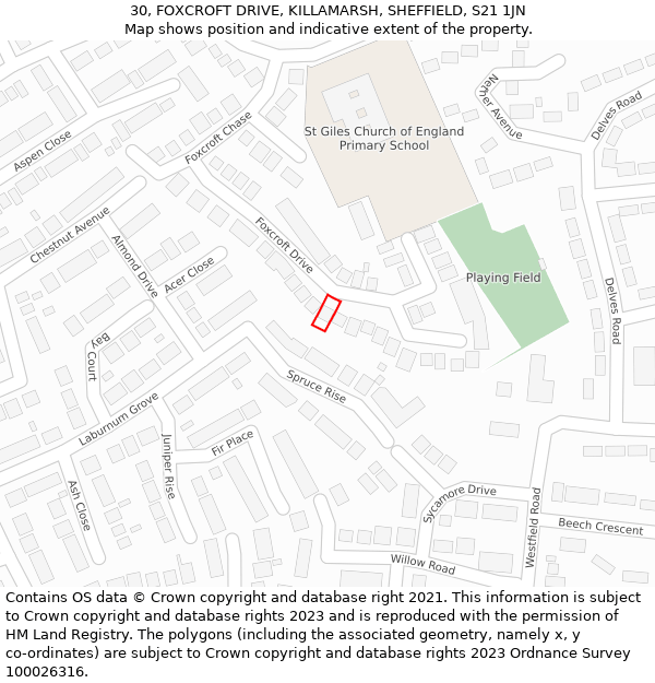 30, FOXCROFT DRIVE, KILLAMARSH, SHEFFIELD, S21 1JN: Location map and indicative extent of plot