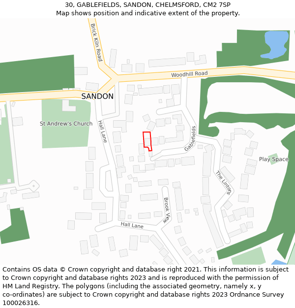 30, GABLEFIELDS, SANDON, CHELMSFORD, CM2 7SP: Location map and indicative extent of plot