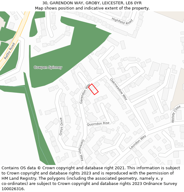 30, GARENDON WAY, GROBY, LEICESTER, LE6 0YR: Location map and indicative extent of plot