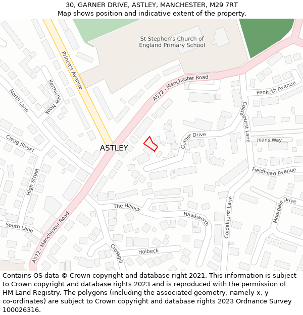 30, GARNER DRIVE, ASTLEY, MANCHESTER, M29 7RT: Location map and indicative extent of plot