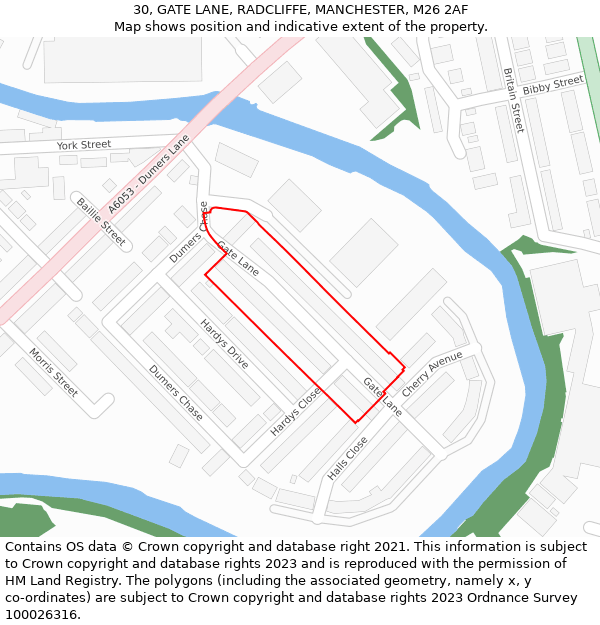 30, GATE LANE, RADCLIFFE, MANCHESTER, M26 2AF: Location map and indicative extent of plot