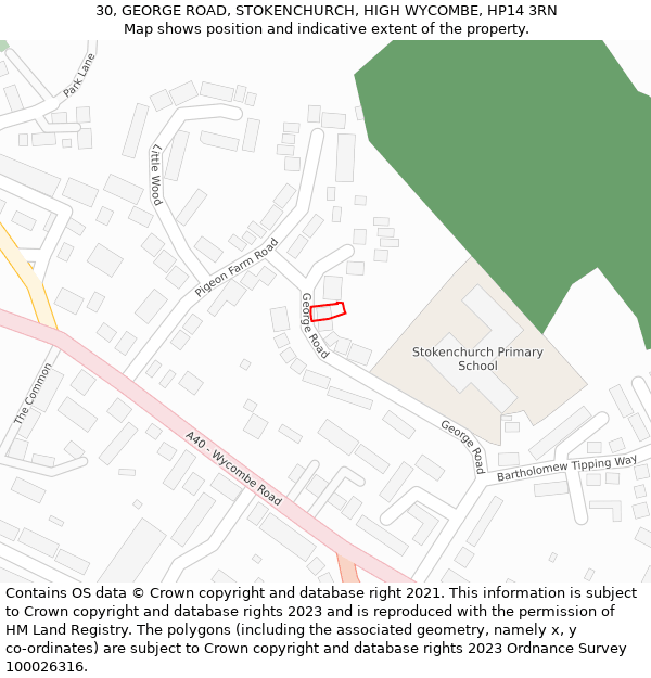 30, GEORGE ROAD, STOKENCHURCH, HIGH WYCOMBE, HP14 3RN: Location map and indicative extent of plot