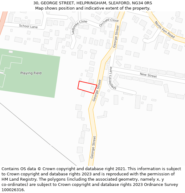 30, GEORGE STREET, HELPRINGHAM, SLEAFORD, NG34 0RS: Location map and indicative extent of plot
