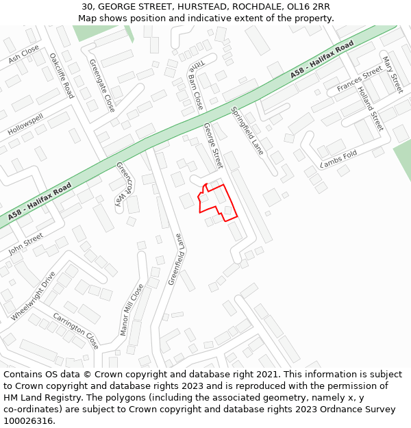 30, GEORGE STREET, HURSTEAD, ROCHDALE, OL16 2RR: Location map and indicative extent of plot