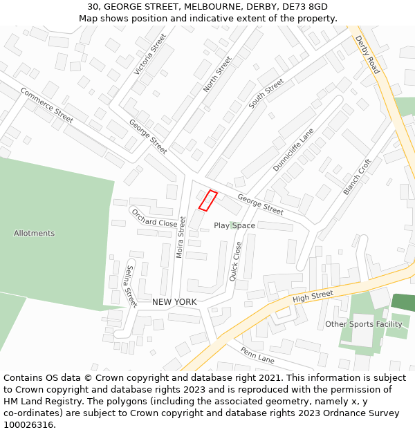 30, GEORGE STREET, MELBOURNE, DERBY, DE73 8GD: Location map and indicative extent of plot