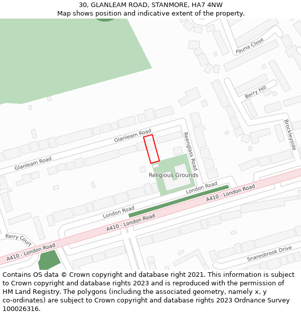 30, GLANLEAM ROAD, STANMORE, HA7 4NW: Location map and indicative extent of plot