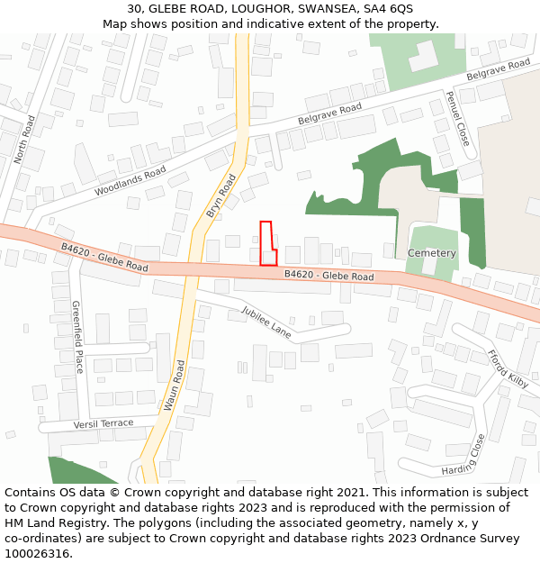 30, GLEBE ROAD, LOUGHOR, SWANSEA, SA4 6QS: Location map and indicative extent of plot