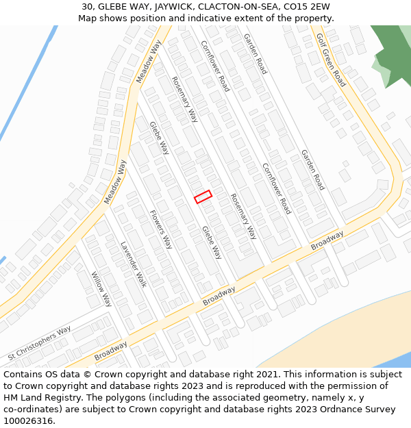 30, GLEBE WAY, JAYWICK, CLACTON-ON-SEA, CO15 2EW: Location map and indicative extent of plot