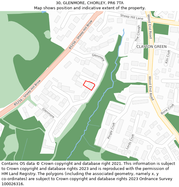 30, GLENMORE, CHORLEY, PR6 7TA: Location map and indicative extent of plot