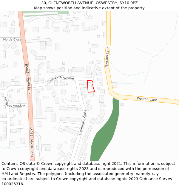 30, GLENTWORTH AVENUE, OSWESTRY, SY10 9PZ: Location map and indicative extent of plot