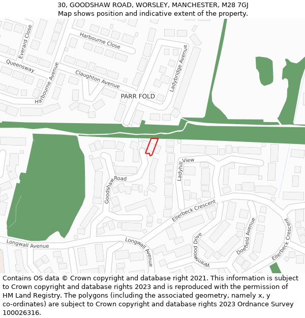 30, GOODSHAW ROAD, WORSLEY, MANCHESTER, M28 7GJ: Location map and indicative extent of plot