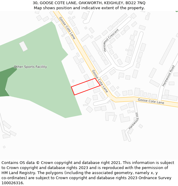 30, GOOSE COTE LANE, OAKWORTH, KEIGHLEY, BD22 7NQ: Location map and indicative extent of plot