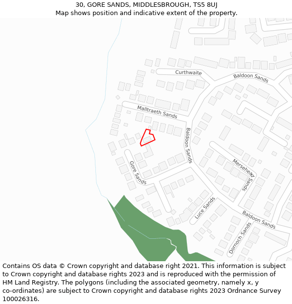 30, GORE SANDS, MIDDLESBROUGH, TS5 8UJ: Location map and indicative extent of plot