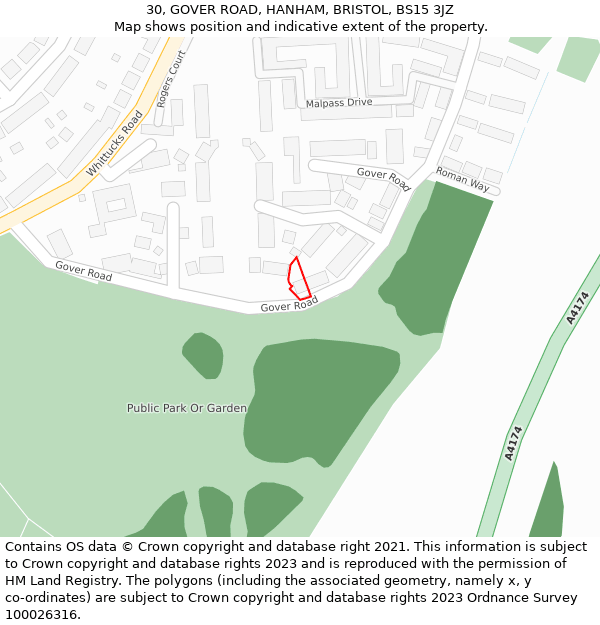 30, GOVER ROAD, HANHAM, BRISTOL, BS15 3JZ: Location map and indicative extent of plot