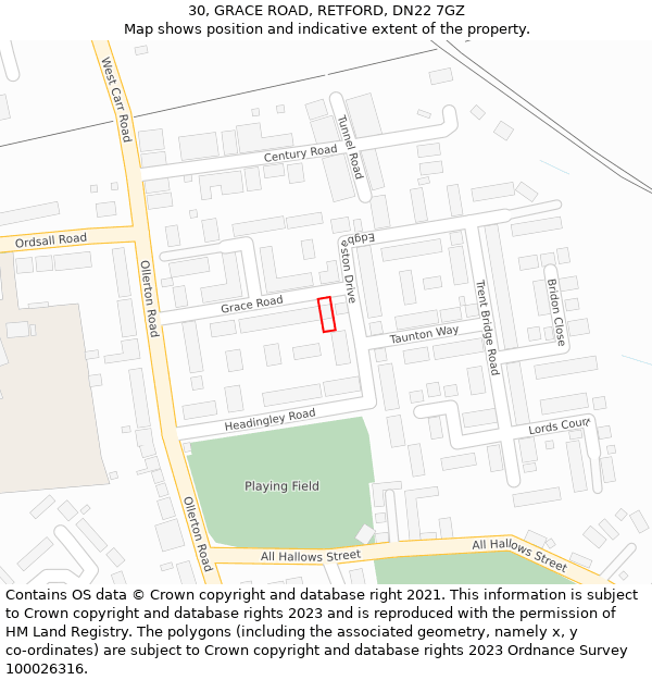 30, GRACE ROAD, RETFORD, DN22 7GZ: Location map and indicative extent of plot