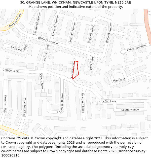 30, GRANGE LANE, WHICKHAM, NEWCASTLE UPON TYNE, NE16 5AE: Location map and indicative extent of plot
