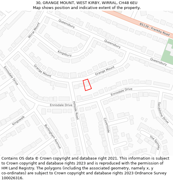 30, GRANGE MOUNT, WEST KIRBY, WIRRAL, CH48 6EU: Location map and indicative extent of plot