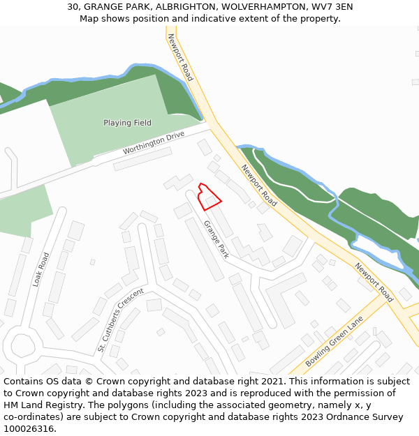 30, GRANGE PARK, ALBRIGHTON, WOLVERHAMPTON, WV7 3EN: Location map and indicative extent of plot