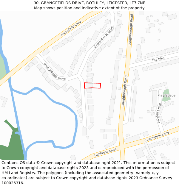30, GRANGEFIELDS DRIVE, ROTHLEY, LEICESTER, LE7 7NB: Location map and indicative extent of plot
