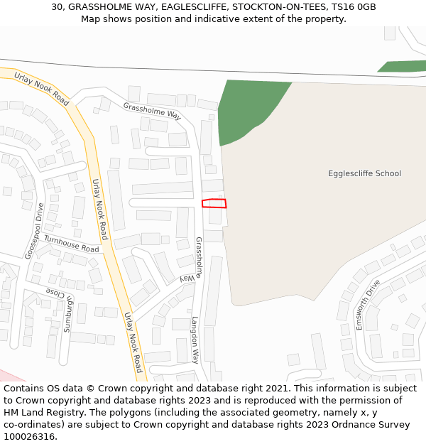 30, GRASSHOLME WAY, EAGLESCLIFFE, STOCKTON-ON-TEES, TS16 0GB: Location map and indicative extent of plot