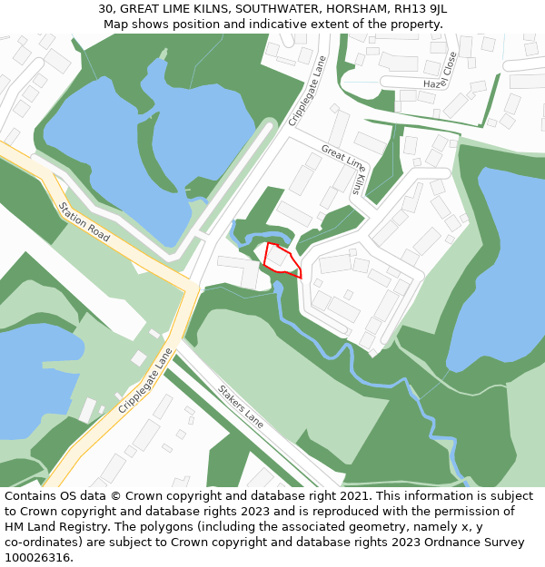 30, GREAT LIME KILNS, SOUTHWATER, HORSHAM, RH13 9JL: Location map and indicative extent of plot