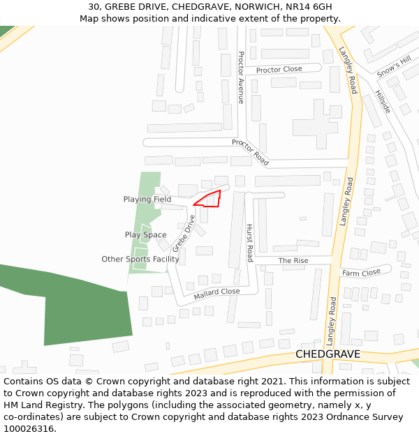 30, GREBE DRIVE, CHEDGRAVE, NORWICH, NR14 6GH: Location map and indicative extent of plot