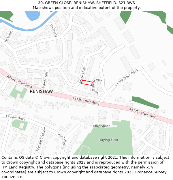 30, GREEN CLOSE, RENISHAW, SHEFFIELD, S21 3WS: Location map and indicative extent of plot