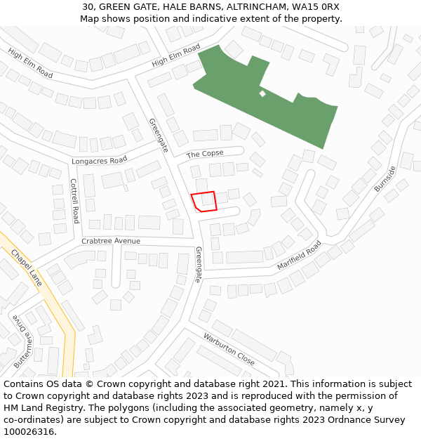 30, GREEN GATE, HALE BARNS, ALTRINCHAM, WA15 0RX: Location map and indicative extent of plot