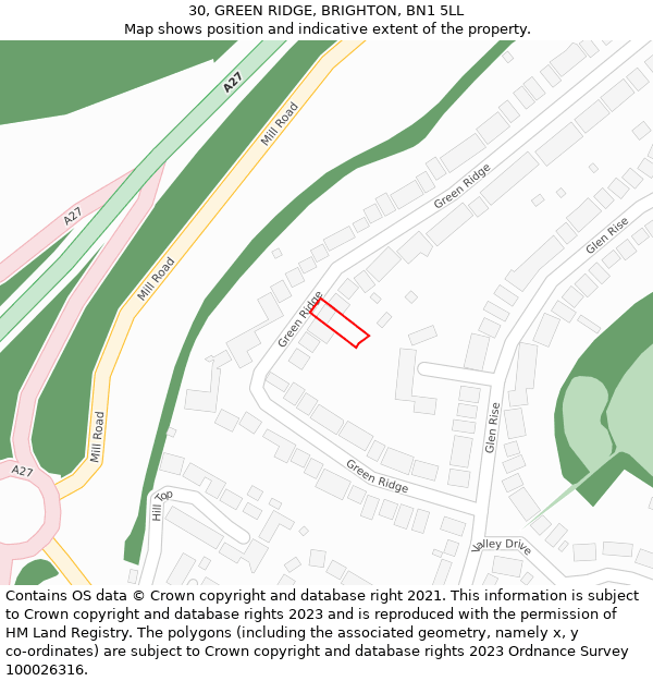 30, GREEN RIDGE, BRIGHTON, BN1 5LL: Location map and indicative extent of plot