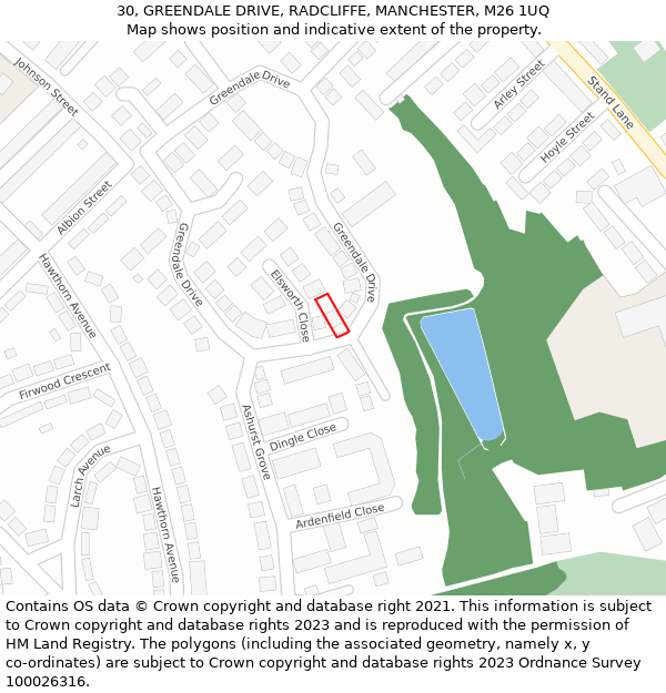 30, GREENDALE DRIVE, RADCLIFFE, MANCHESTER, M26 1UQ: Location map and indicative extent of plot