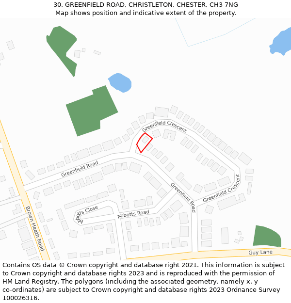 30, GREENFIELD ROAD, CHRISTLETON, CHESTER, CH3 7NG: Location map and indicative extent of plot