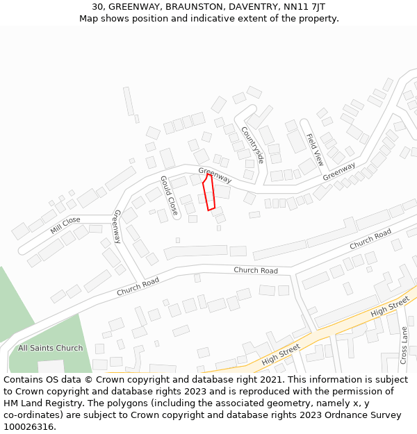 30, GREENWAY, BRAUNSTON, DAVENTRY, NN11 7JT: Location map and indicative extent of plot