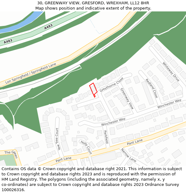 30, GREENWAY VIEW, GRESFORD, WREXHAM, LL12 8HR: Location map and indicative extent of plot