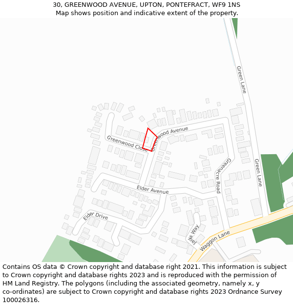 30, GREENWOOD AVENUE, UPTON, PONTEFRACT, WF9 1NS: Location map and indicative extent of plot