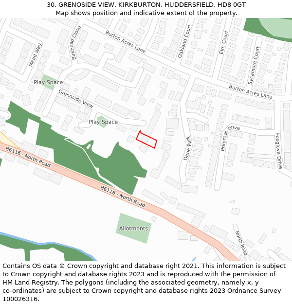 30, GRENOSIDE VIEW, KIRKBURTON, HUDDERSFIELD, HD8 0GT: Location map and indicative extent of plot