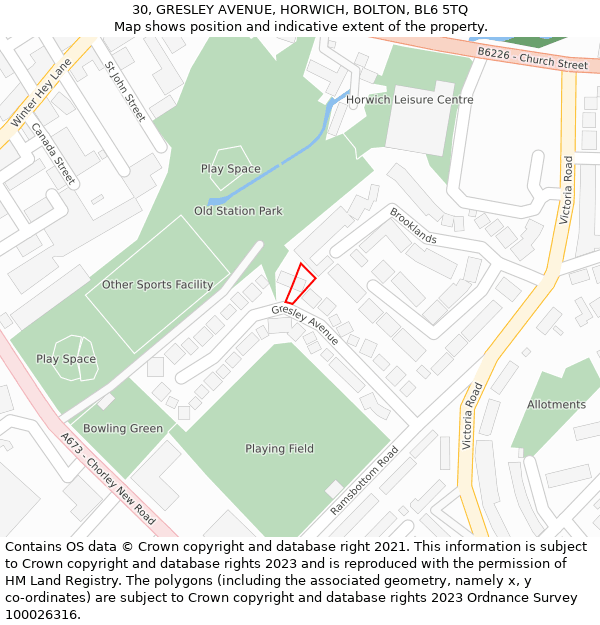 30, GRESLEY AVENUE, HORWICH, BOLTON, BL6 5TQ: Location map and indicative extent of plot