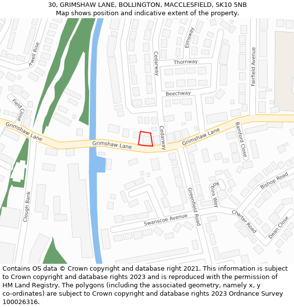 30, GRIMSHAW LANE, BOLLINGTON, MACCLESFIELD, SK10 5NB: Location map and indicative extent of plot