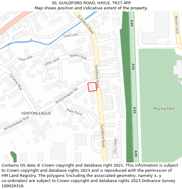 30, GUILDFORD ROAD, HAYLE, TR27 4PP: Location map and indicative extent of plot