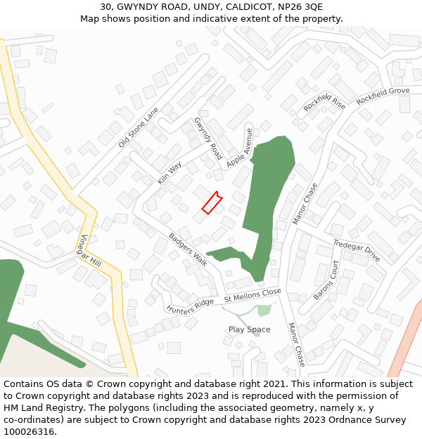 30, GWYNDY ROAD, UNDY, CALDICOT, NP26 3QE: Location map and indicative extent of plot