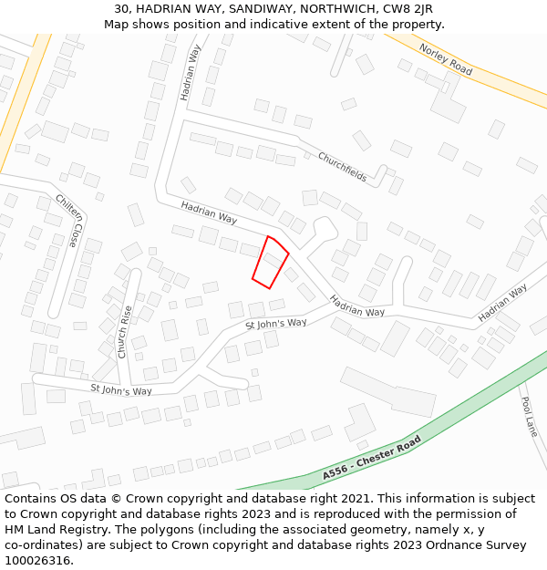 30, HADRIAN WAY, SANDIWAY, NORTHWICH, CW8 2JR: Location map and indicative extent of plot
