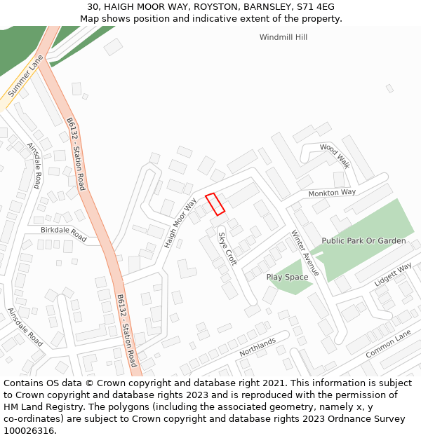 30, HAIGH MOOR WAY, ROYSTON, BARNSLEY, S71 4EG: Location map and indicative extent of plot