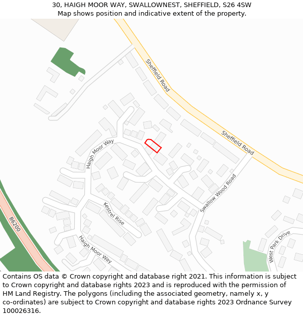 30, HAIGH MOOR WAY, SWALLOWNEST, SHEFFIELD, S26 4SW: Location map and indicative extent of plot