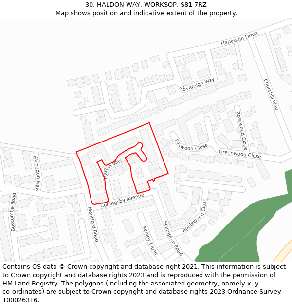 30, HALDON WAY, WORKSOP, S81 7RZ: Location map and indicative extent of plot