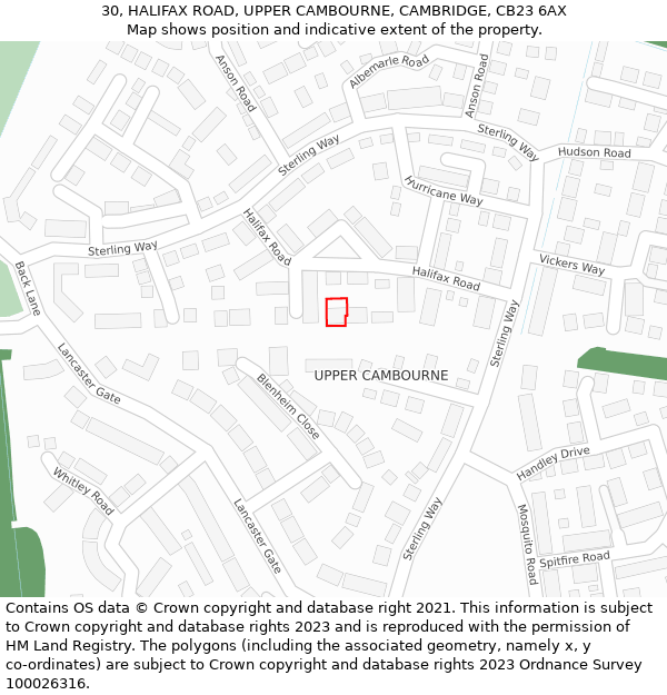 30, HALIFAX ROAD, UPPER CAMBOURNE, CAMBRIDGE, CB23 6AX: Location map and indicative extent of plot